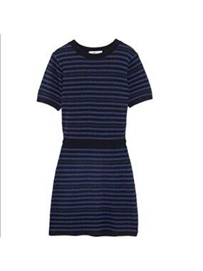 NWT Zara Knit Dress Stretch Blue Black Striped Knit Modern Minimalist Small